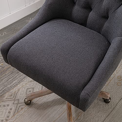 i-POOK Charcoal Swivel Desk Chair, Height Adjustable with Button Tufted Back & Solid Wood Feet