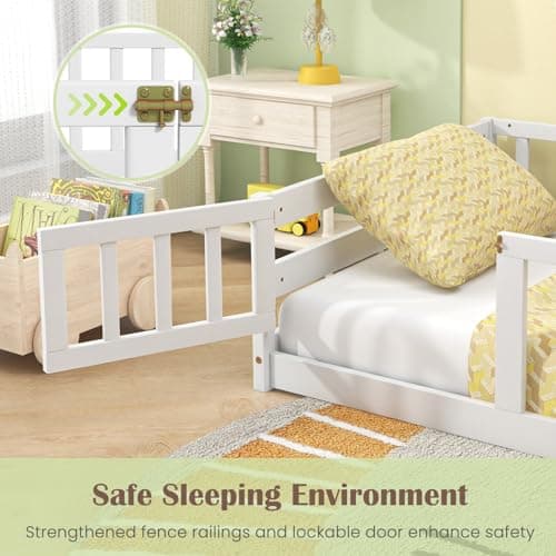 Giantex Safety Guardrail Montessori Bed for Kids, White