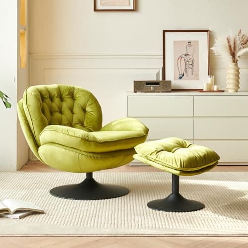 i-POOK Modern Swivel Accent Chair with Ottoman Set, Green
