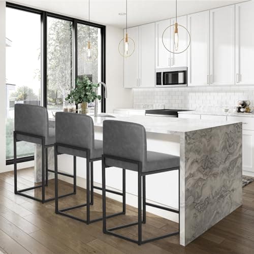 PHI VILLA Grey Counter Height Bar Stool Set of 4 PU Leather Back
