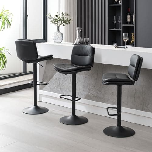 Double-Layer Upholstered Black Counter Height Bar Stool Set (24"-32")