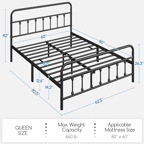 Yaheetech Classic Queen Bed Frame with Victorian Iron-Art Headboard/Footboard/Under Storage Black