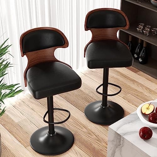Bentwood Swivel Barstools Set,Adjustable Height,PU Leather Upholstery