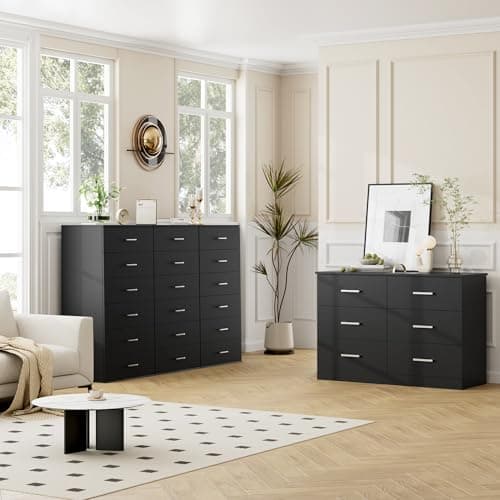 FOTOSOK Black Tall Dresser with 6 Drawers & Modern Handles