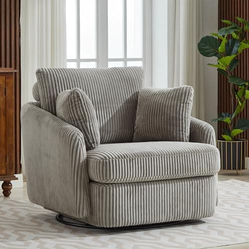 Oversized Green Chenille Swivel Chair with Ottoman