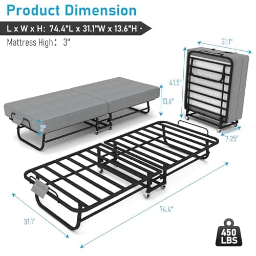 Sadenicel Portable Roll Away Bed with Memory Foam Mattress