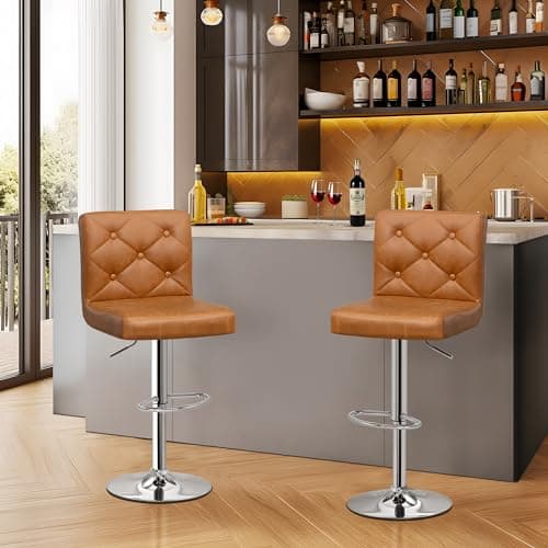 Modern PU Leather Adjustable Bar Stools Set of 2 for Kitchen Counter Island