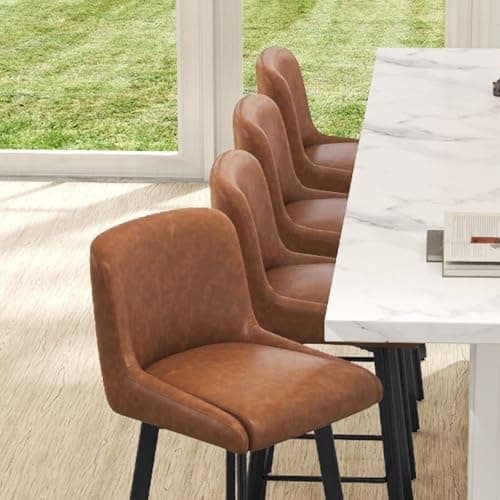 4-Piece 26''H Brown Faux Leather Bar Stool Set with Back