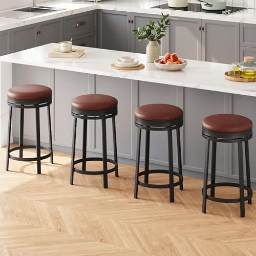 IDEALHOUSE Black Backless Swivel Bar Stools Set of 2, 24" Counter HeightPU Leather & Metal