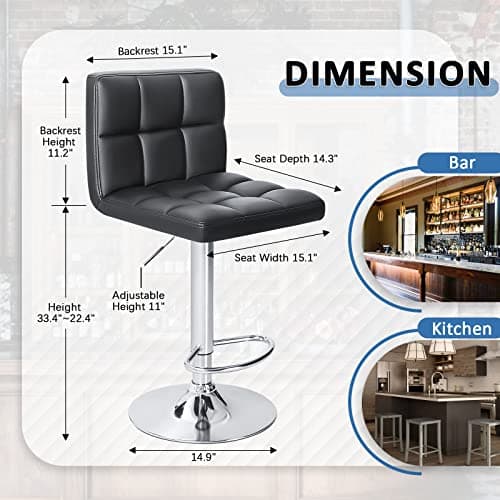 Homall Black Leather Adjustably Height Bar Stools, Set of 4