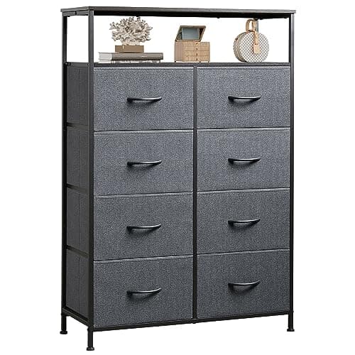 Fabric Dresser with 8 Drawers and Open Shelves for Bedroom or Living Room