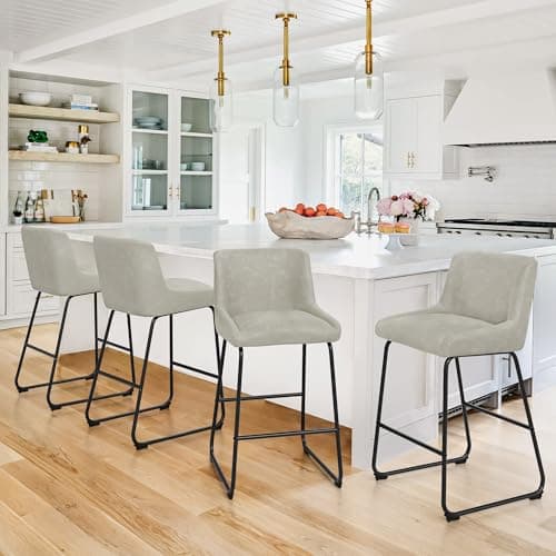 LUE BONA Counter Height Bar Stools Set of 4, Faux Leather, Comfortable with Back