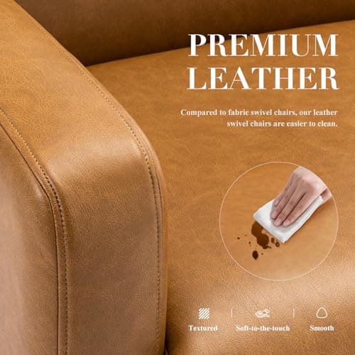 Lightbrown Faux Leather Swivel Chair Set, Solid Wooden Base, Ergonomic Backrest
