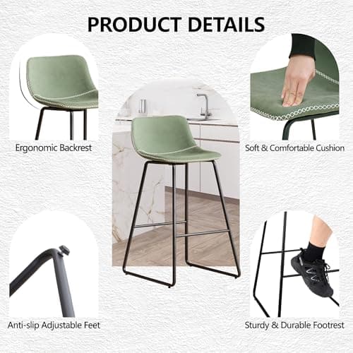 Counter Height Bar Stools Set of 4, Modern Kitchen Island Stools 26 InchesSeat Height