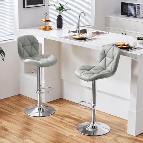 Yaheetech Height Adjustable PU Leather Bar Stools Set of 4 Light Grey