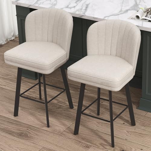 2-Piece Beige Fabric Bar Stool Set, Modern Swivel Bar Chairs