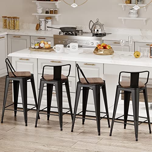 Changjie Matte Black Wooden Swivel Bar Stools for Kitchen Counter (Set of 4)