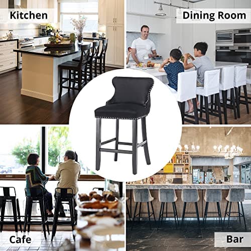 i-POOK Set of 4 Black Velvet Counter Height Bar Stools with Solid Wood Legs and Wing-Back Design