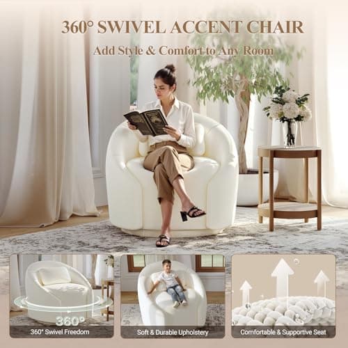 COLAMY Mid-Century Modern Swivel Accent Chairs, Beige, 2pcs, 300 lbs Capacity