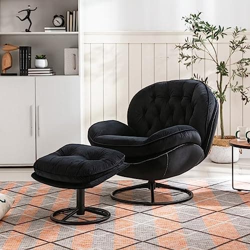 Modern Velvet Swivel Accent Chair with Ottoman in Teal