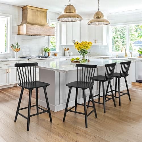 LUE BONA Windsor Black Bar Stools Set of 4, 24 Inch Counter Height