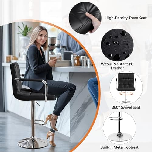 Yaheetech Black Counter Height Adjustable Bar Stool Set of 4