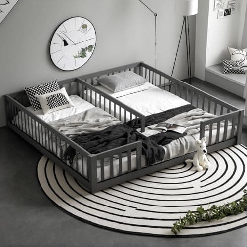 Montessori Floor Bed for Girls & Boys, Twin Size Safety Frame, Grey