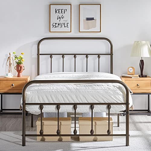 Yaheetech Classic Victorian Style Metal Bed Frame with Storage Black Twin