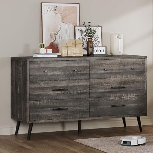 DWVO Grey 6 Drawer Dresser - Large Modern Wood Storage Chest