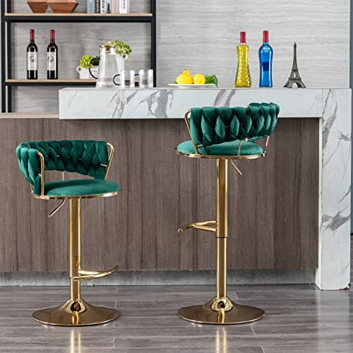 Adjustable Velvet Swivel Bar Stools Set of 2, Navy Color, for Dining Room Home Bar Kitchen Island