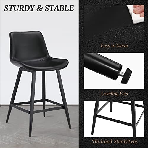 Black Counter Height Bar Stools with Back & Footrest, Set of 4