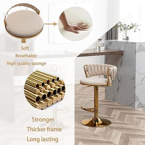 Gold Swivel Bar Stool Set, Beige, Counter Height (2pcs)