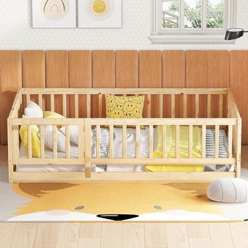 Montessori Safety Bed with Door & Slats for Twin Size Boys Girls