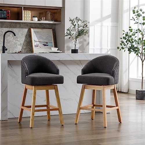 Swivel Counter Stools Set of 2 with PU Leather and Nailheads Trim