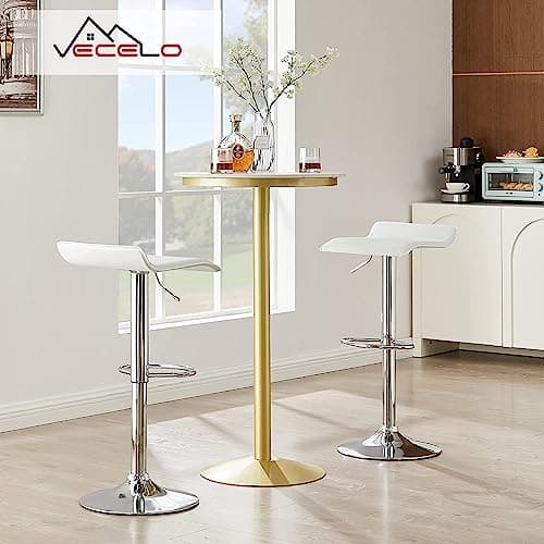 VECELO Pearl White Swivel Bar Stool Set of 2