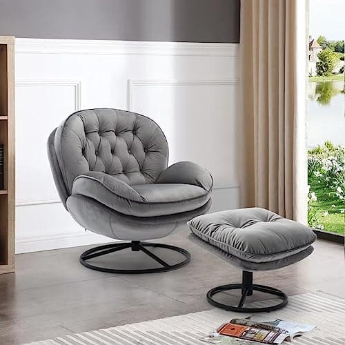 Modern Velvet Swivel Chair with Ottoman for Living Room, Gray