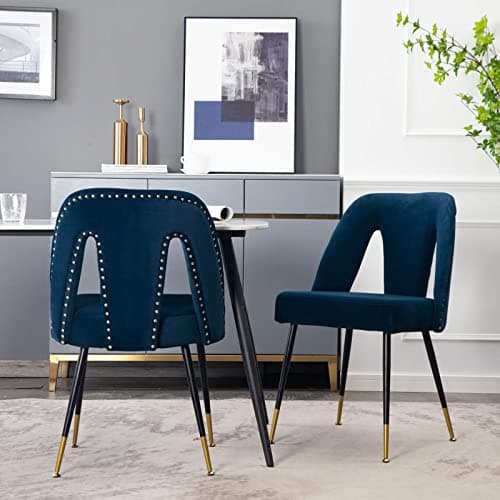 Modern Velvet Bar Stools Set with Gold Black Legs, Blue, Set of 2