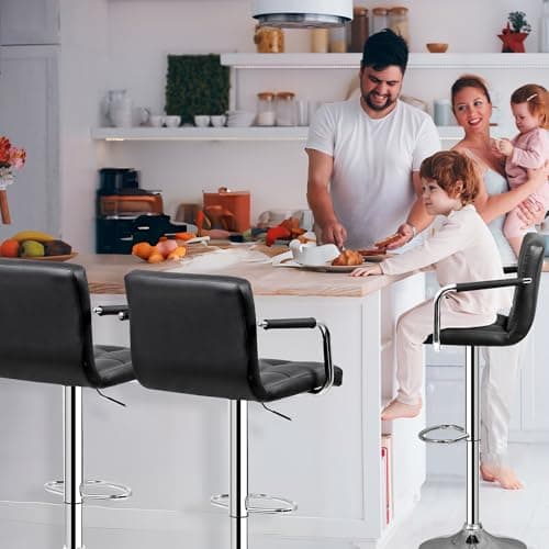 4 Pack ZENY Black PU Leather Bar Stools with Back & Arms, Modern Swivel Kitchen Dining Chair