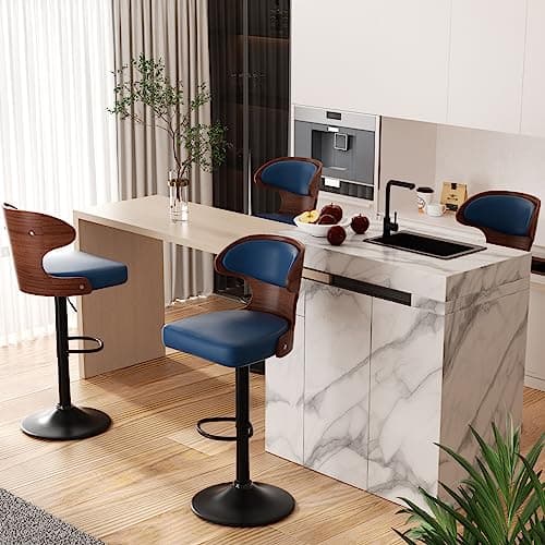 Bentwood Swivel Barstools Set,Adjustable Height,PU Leather Upholstery