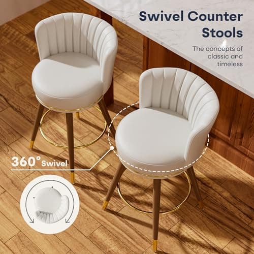4-Piece Swivel Bar Stool Set, White with Footrest, Kitchen Chairs