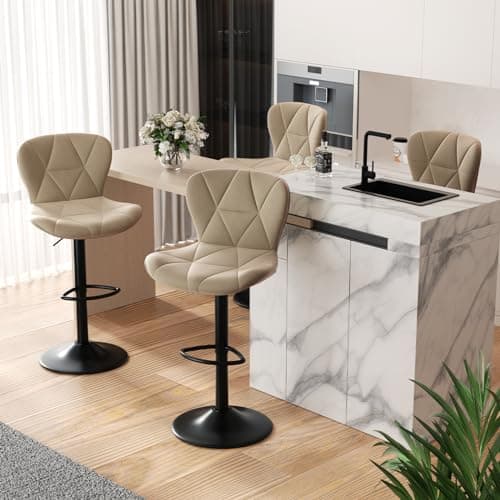 Adjustable Swivel Bar Stool Set of 4 in Light Grey Faux Leather