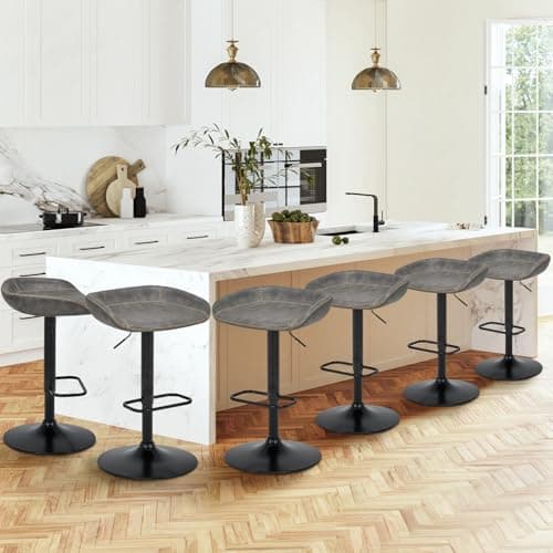 Adjustable Leather Swivel Bar Stools Set of 2 for Kitchen Island and Dining Room in Black