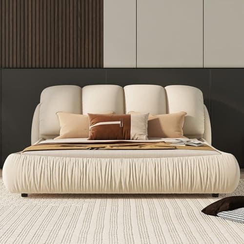 Luxury Upholstered Queen Size Platform Bed, Stone Gray Velvet