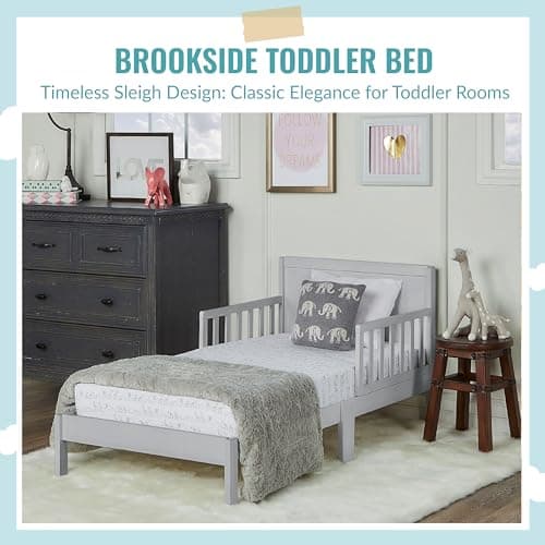 Dream On Me Brookside Pebble Grey Toddler Bed, Greenguard Gold & JPMA Certified