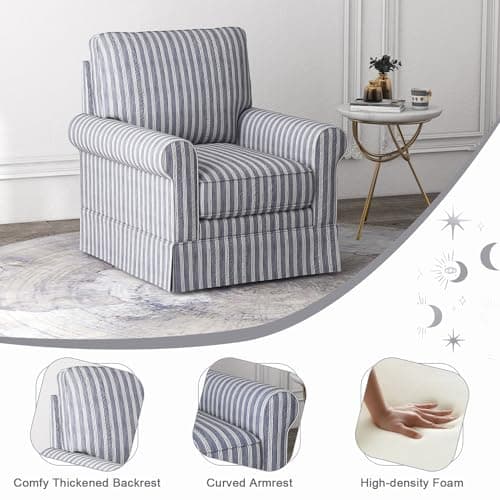 INZOY Blue Stripe Mid Century Modern Swivel Chair Set of 2