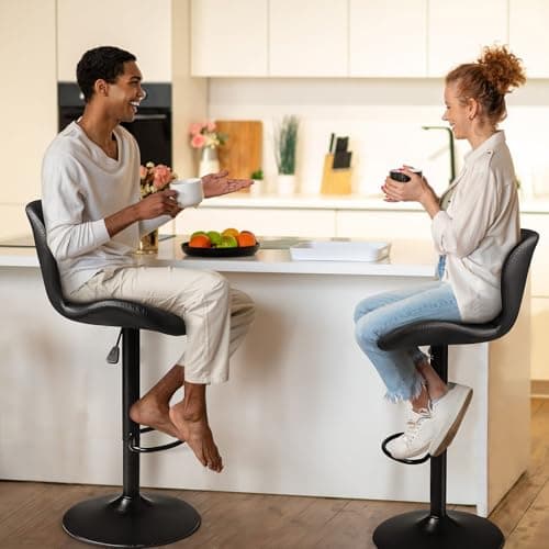 PUKAMI Counter Height Bar Stool Set, Adjustable with Footrest & Back (Black, Set of 4)