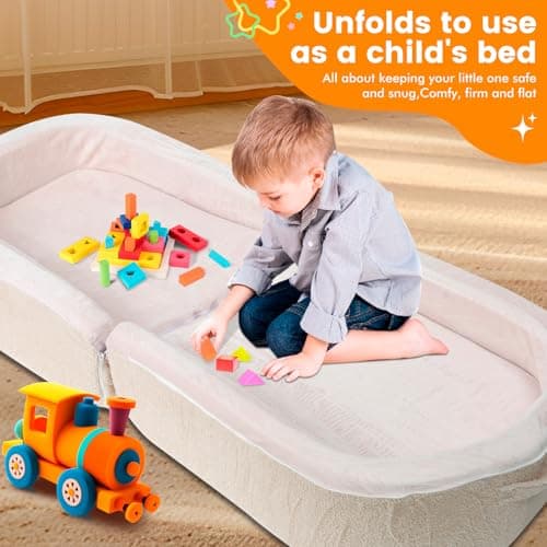 Portable Toddler Floor Bed, Soft, Safe & Washable White for Home/Travel/Naps