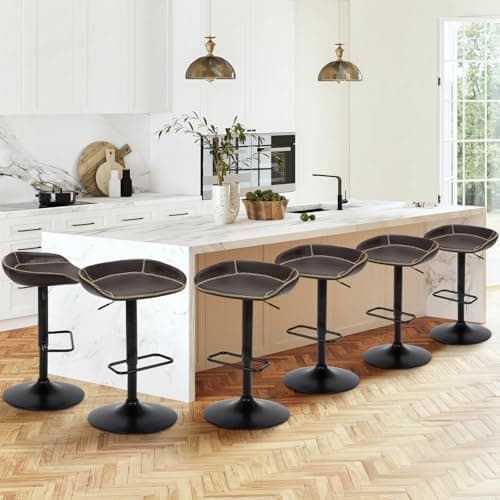 Adjustable Leather Swivel Bar Stools Set of 2 for Kitchen Island and Dining Room in Black
