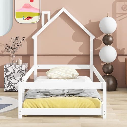Modern Twin Size Montessori Floor Bed for Children, Boys, Girls - White