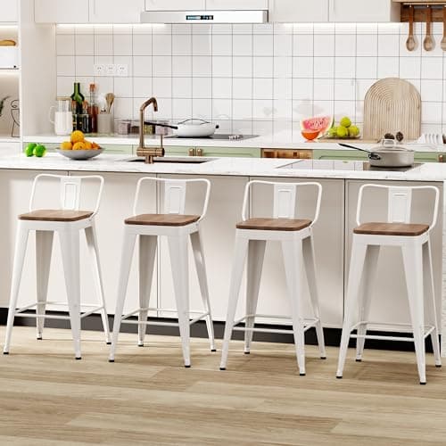 WENTMENT Black Wood Seat Counter Height Bar Stool Set of 4